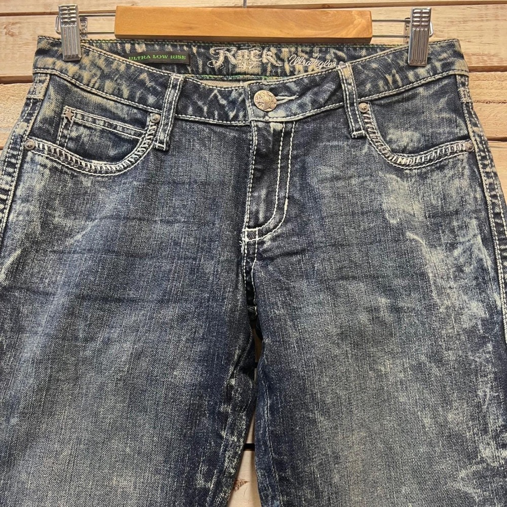 Rock 47 By Wrangler Y2K Low Rise Flare Jeans Embroidered 36L Size 3 - Picture 10 of 12